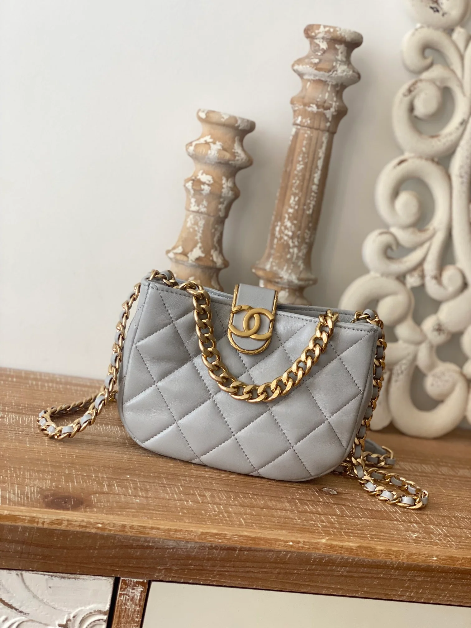 Chanel Small Hobo Bag Gold Hardware Grey For Women, Women’s Handbags, Shoulder Bags 7.5in/19cm