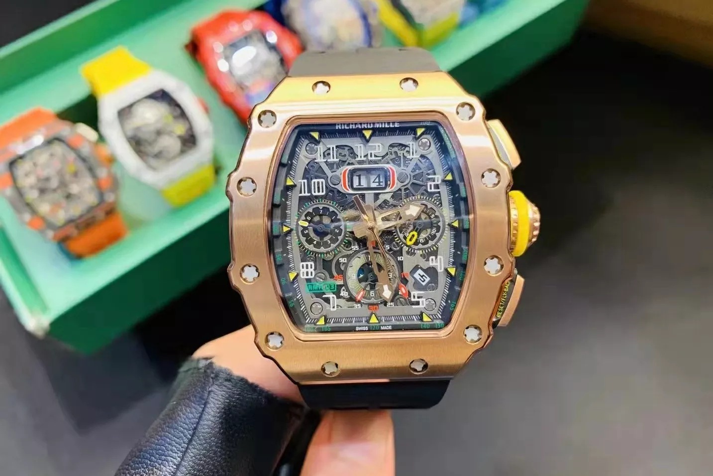 RM 11-03 Skeleton Dial Rose Gold Bezel Black Rubber Strap ZY 7750