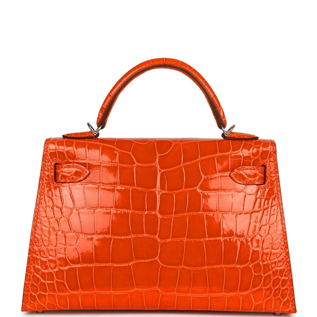 Hermes Kelly Sellier 20 Orange Poppy Shiny Alligator Palladium Hardware