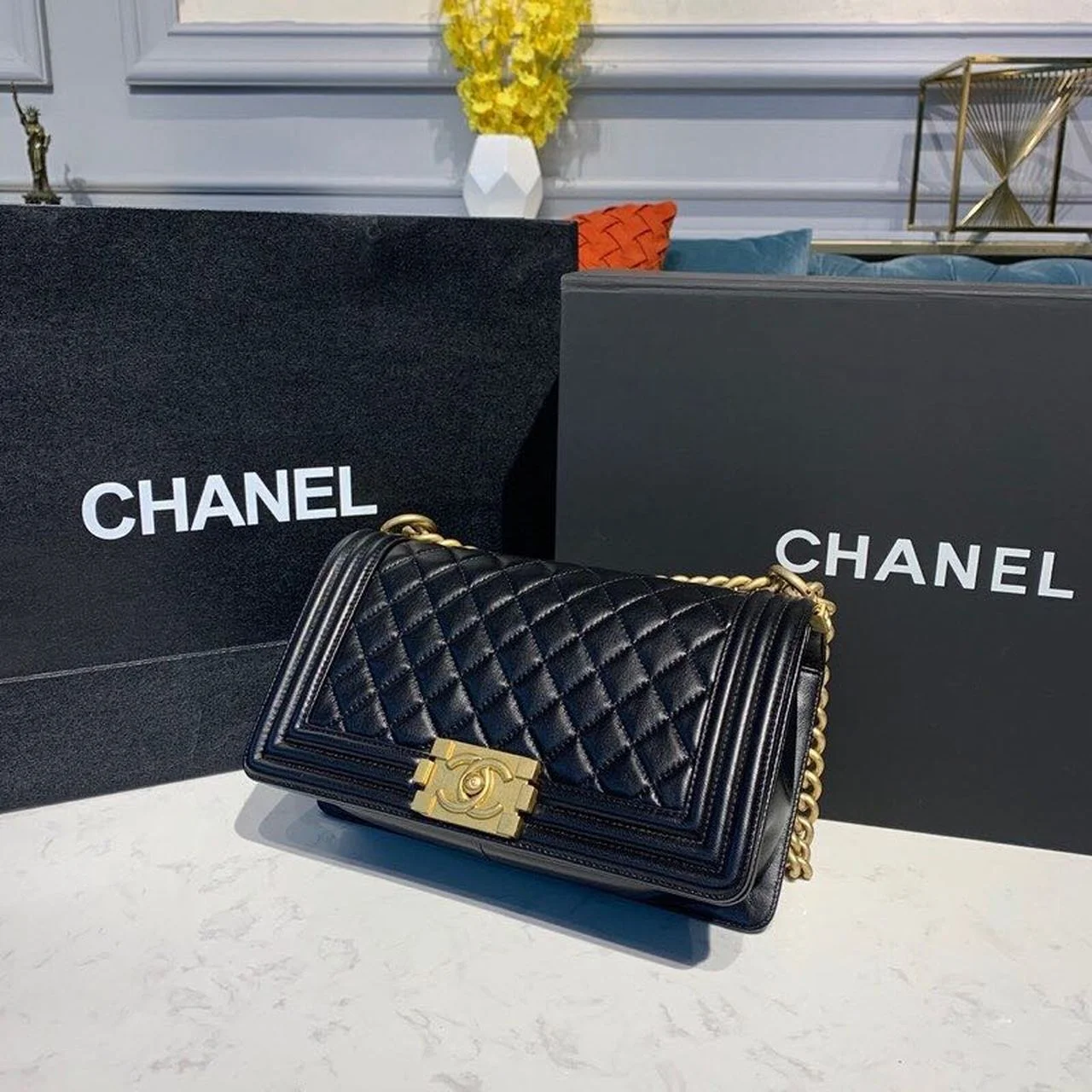 Chanel Boy Handbag Gold Toned Hardware Black For Women, Women’s Bags, Shoulder And Crossbody Bags 9.8in/25cm A67086
