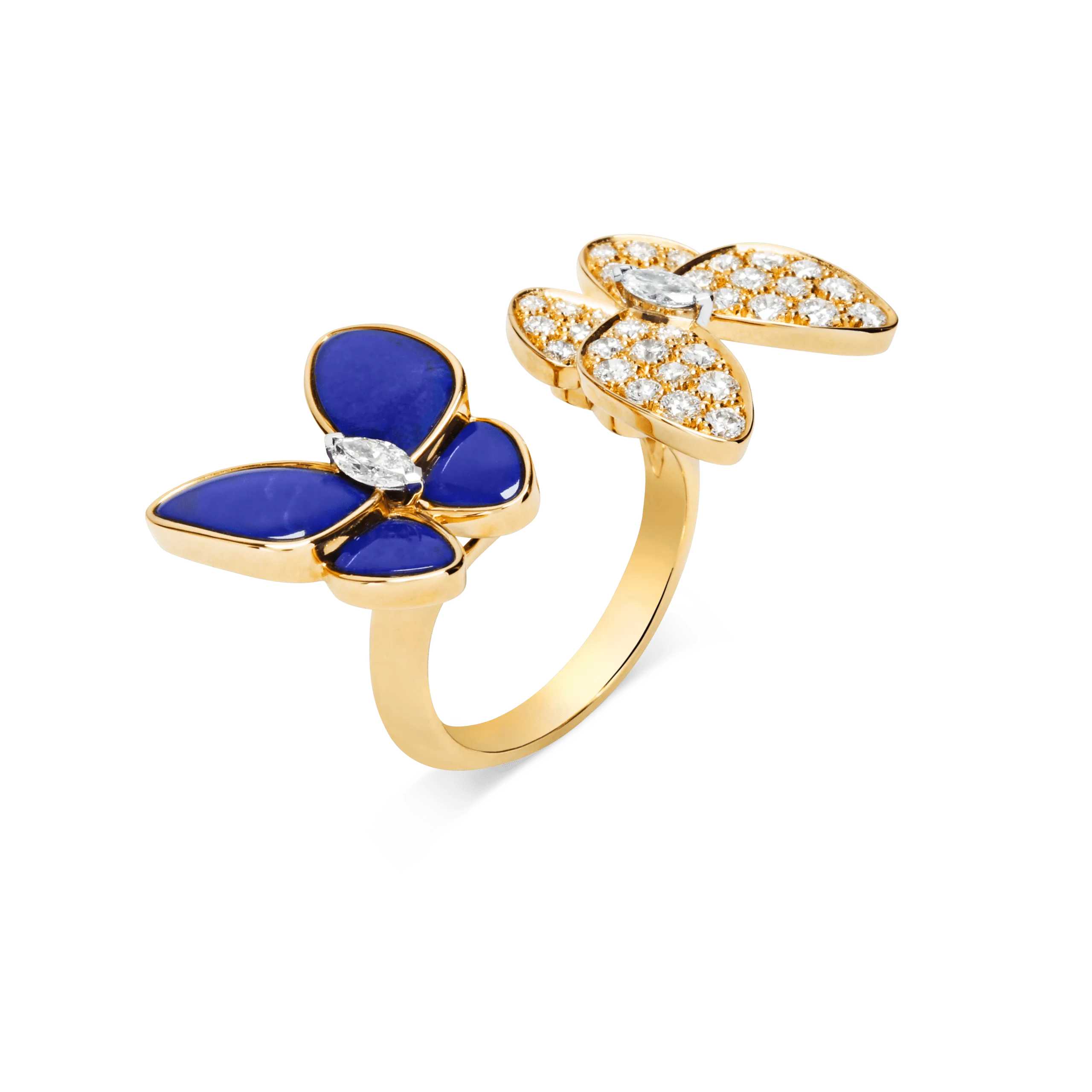 Two Butterfly Between the Finger ring  yellow gold, Diamond