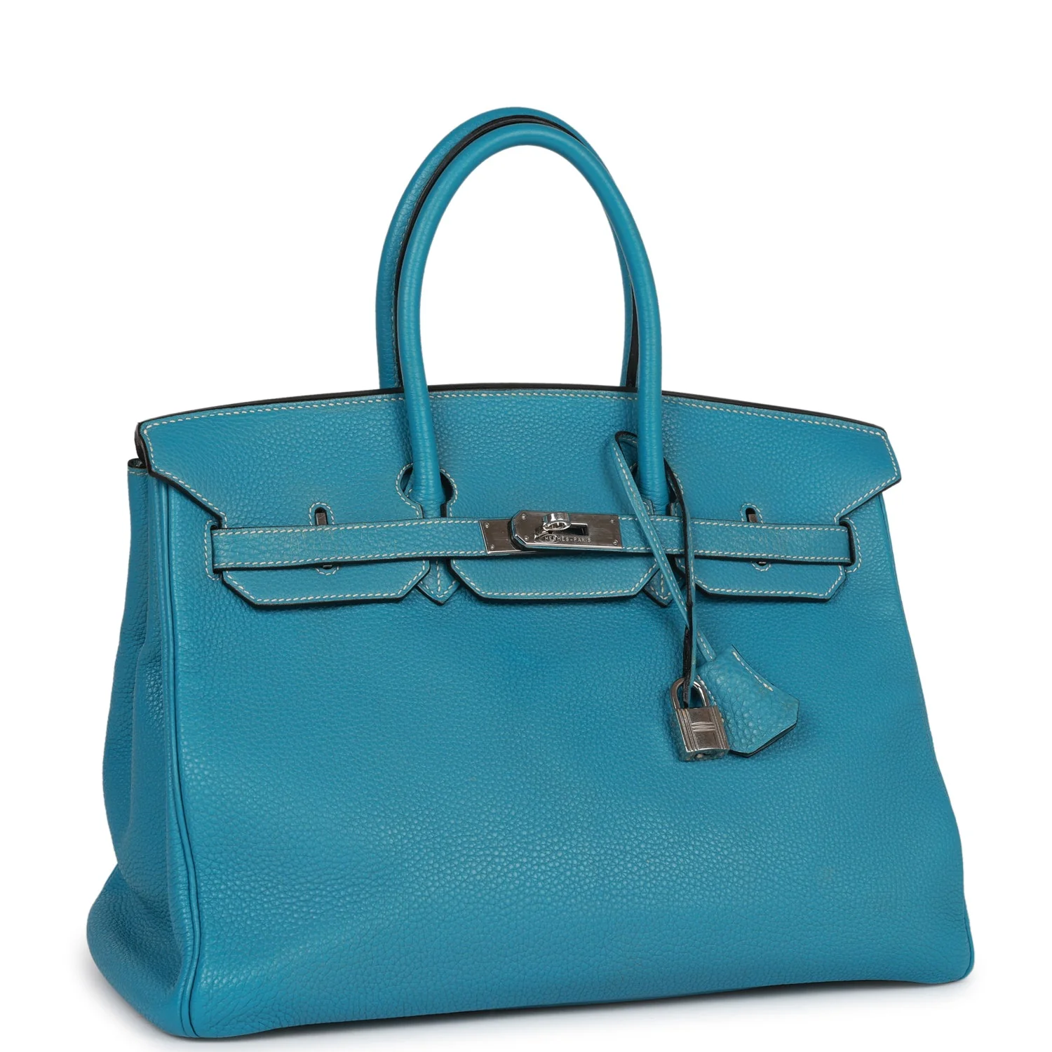 Pre-owned Hermes Birkin 35 Bleu Jean Togo Palladium Hardware