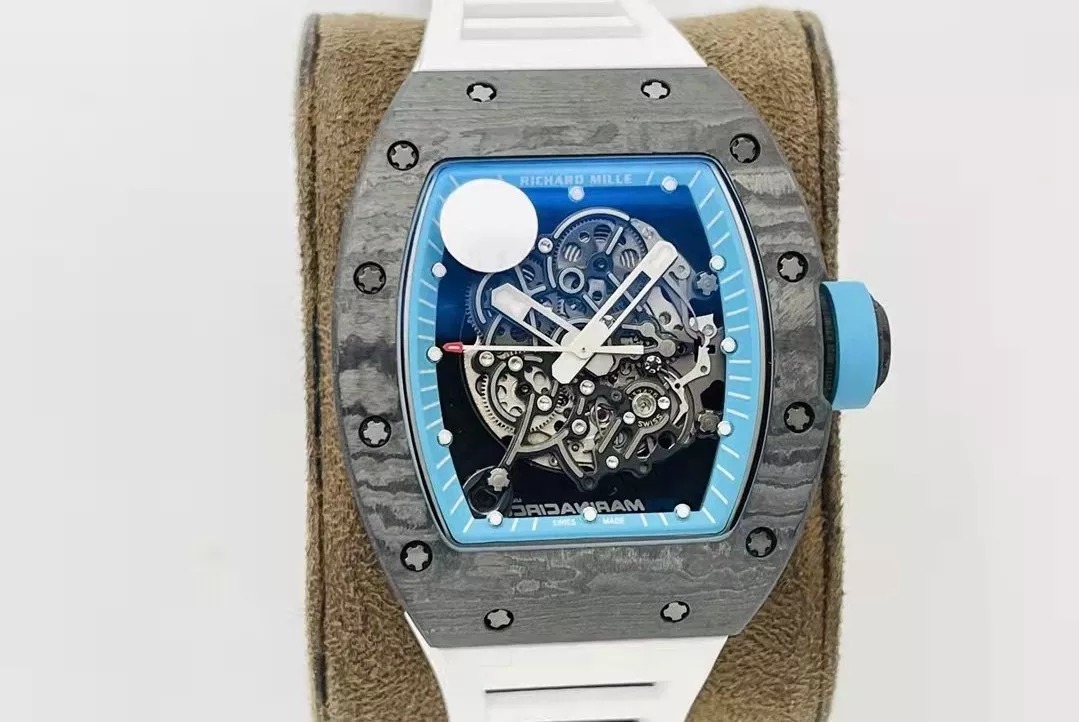 RM055 Skeleton Blue Dial Black Bezel White Rubber Strap ZF RMUL2