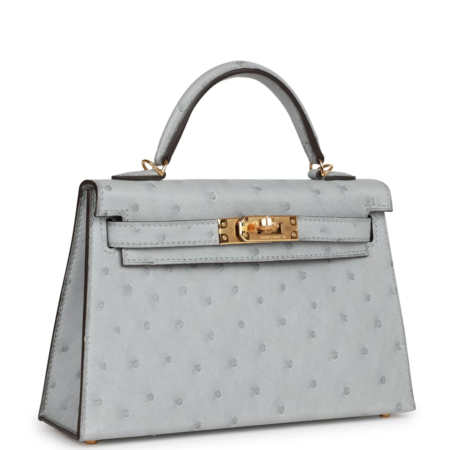 Hermes Kelly Sellier 20 Bleu Glacier Ostrich Gold Hardware