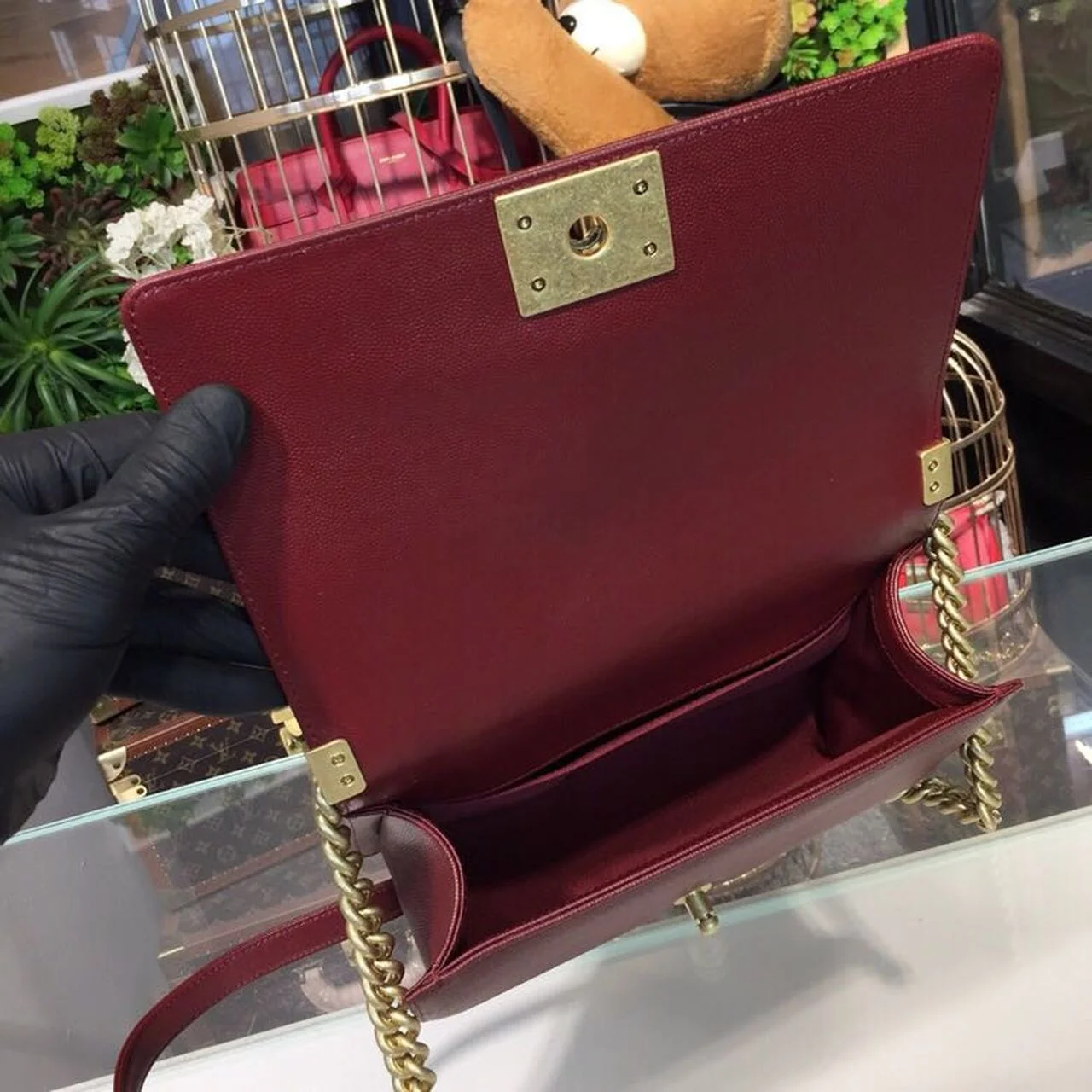 Chanel Boy Handbag Gold Toned Hardware Burgundy For Women, Women’s Bags, Shoulder And Crossbody Bags 9.8in/25cm A67086