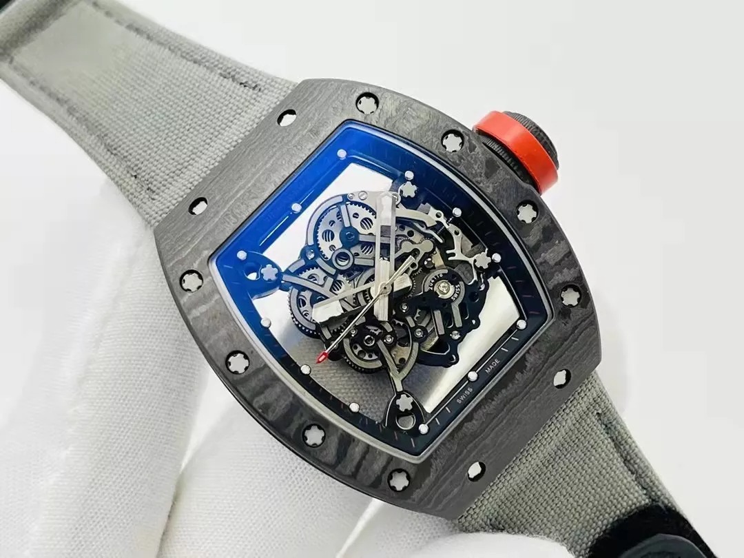 RM055 Skeleton Dial Black Bezel Gray Canvas Strap RMS RMUL2