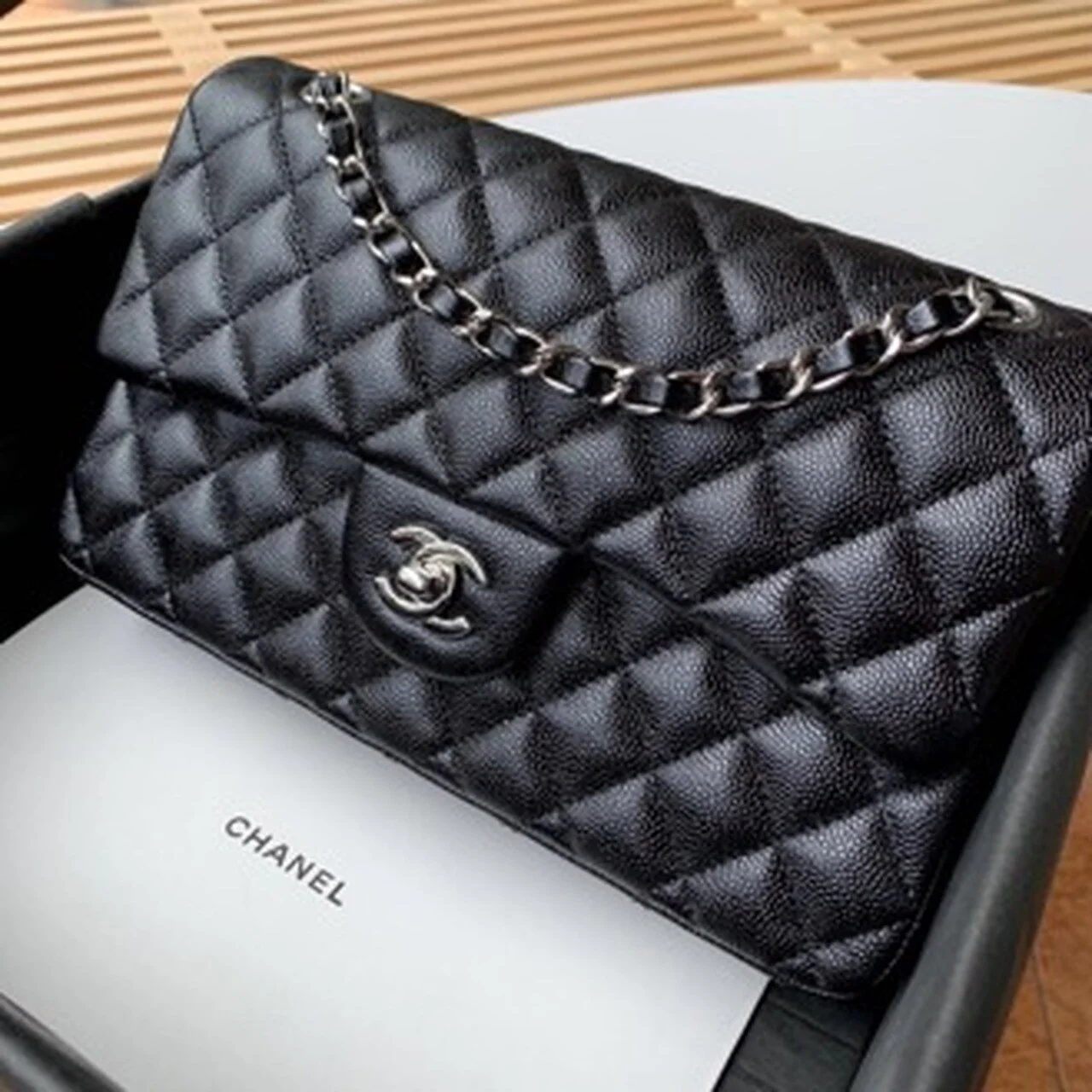 Chanel Classic Handbag Silver Hardware BlackFor Women, Women’s Bags, Shoulder And Crossbody Bags 10.2in/26cm A01112