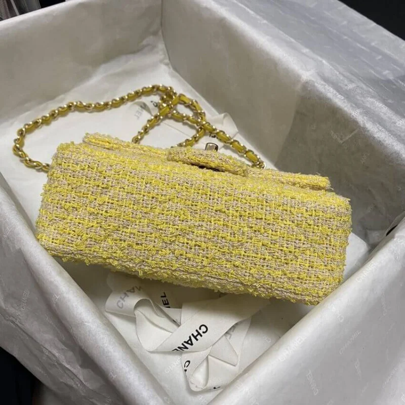 Chanel 20Cm Class-Flap Bag In Yellow Tweed 1116