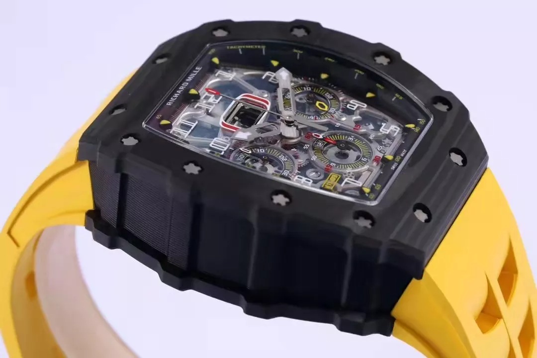 RM 11-03 Skeleton Dial Black Bezel Yellow Rubber Strap KV 7750