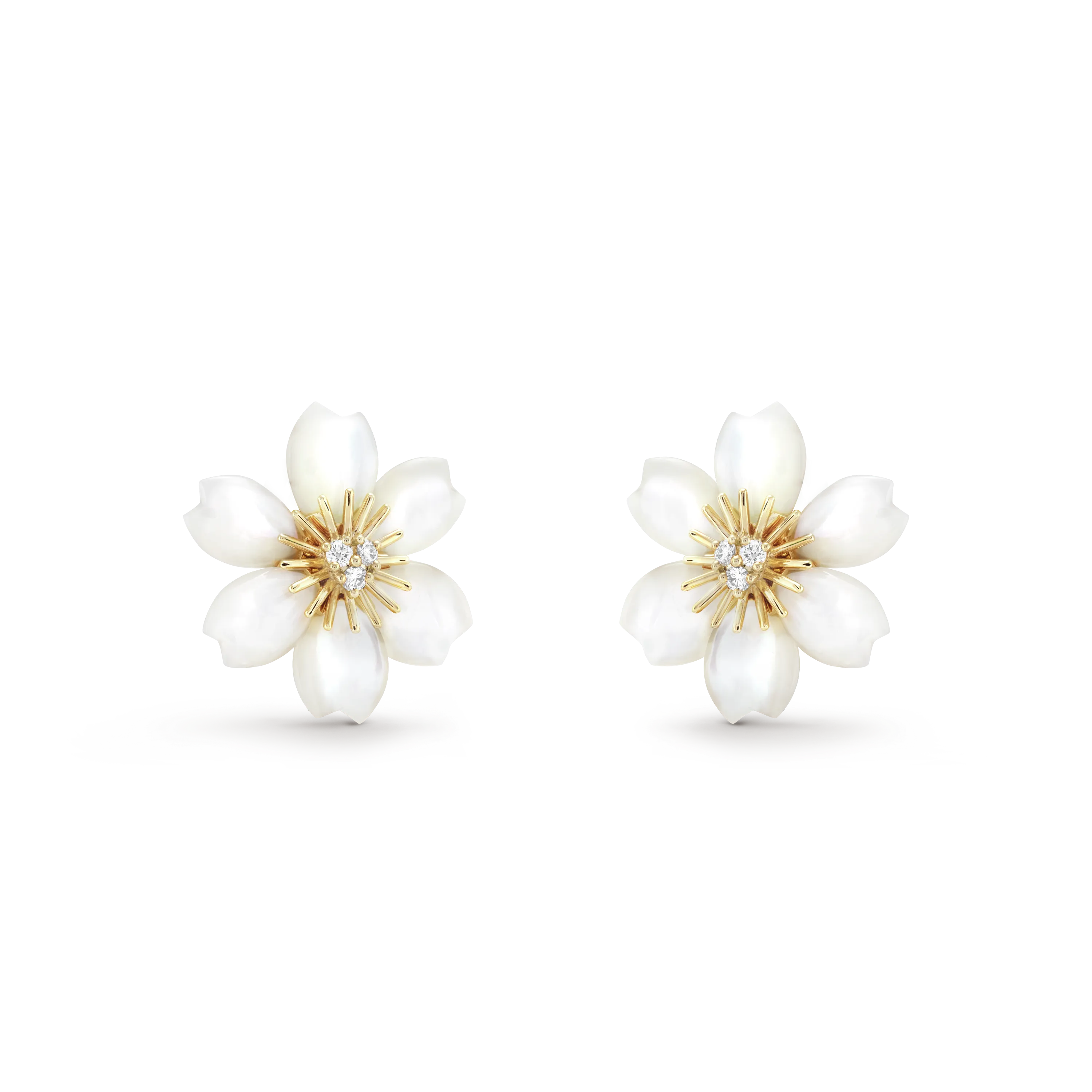 Rose de Noël earrings, mini model yellow gold, Diamond