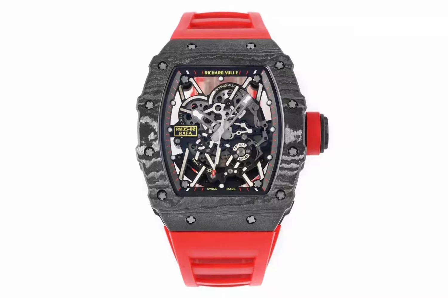 RM 35-02 Black Bezel Red Markers Red Rubber Strap ZF RUML3