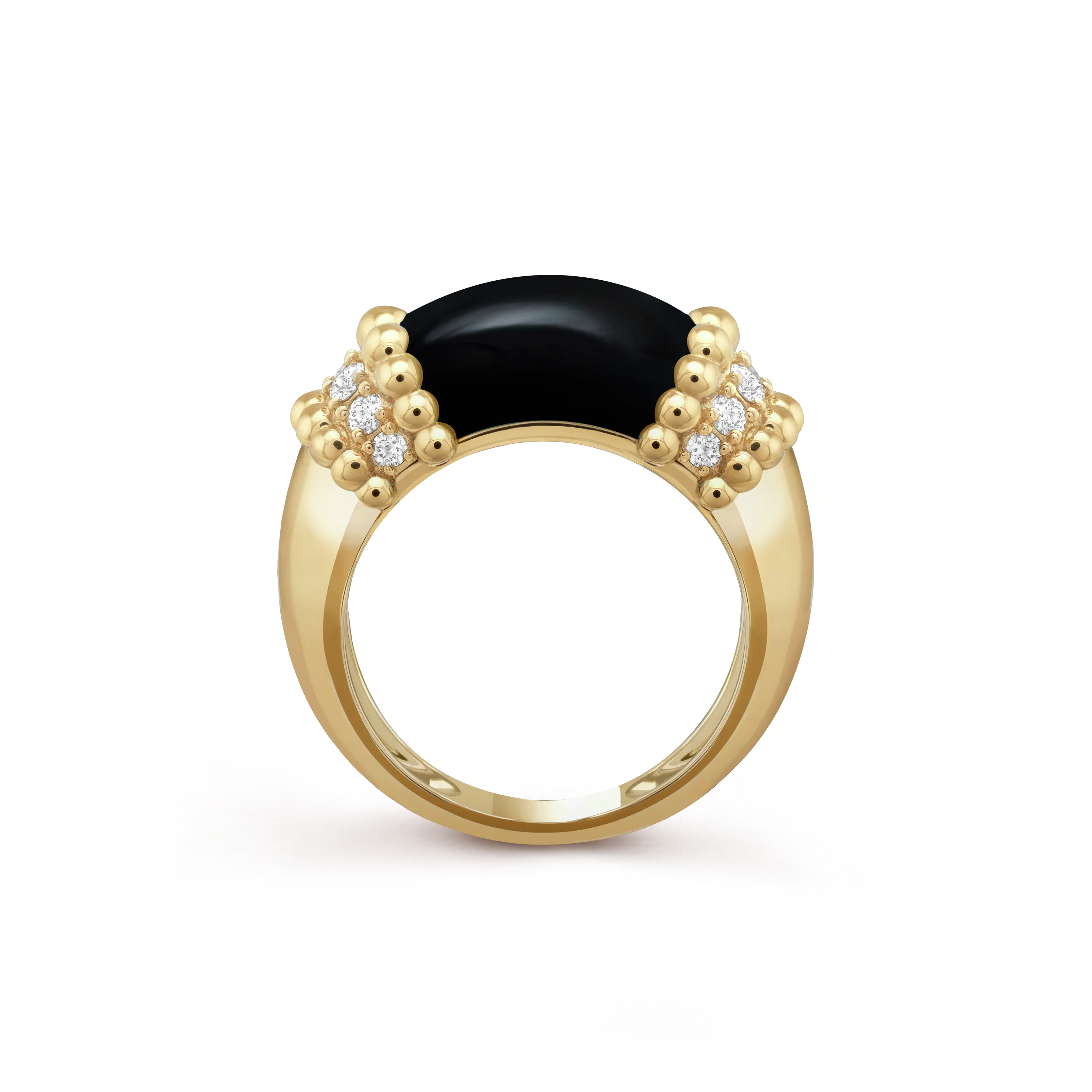 Perlée couleurs ring yellow gold, Diamond, Onyx
