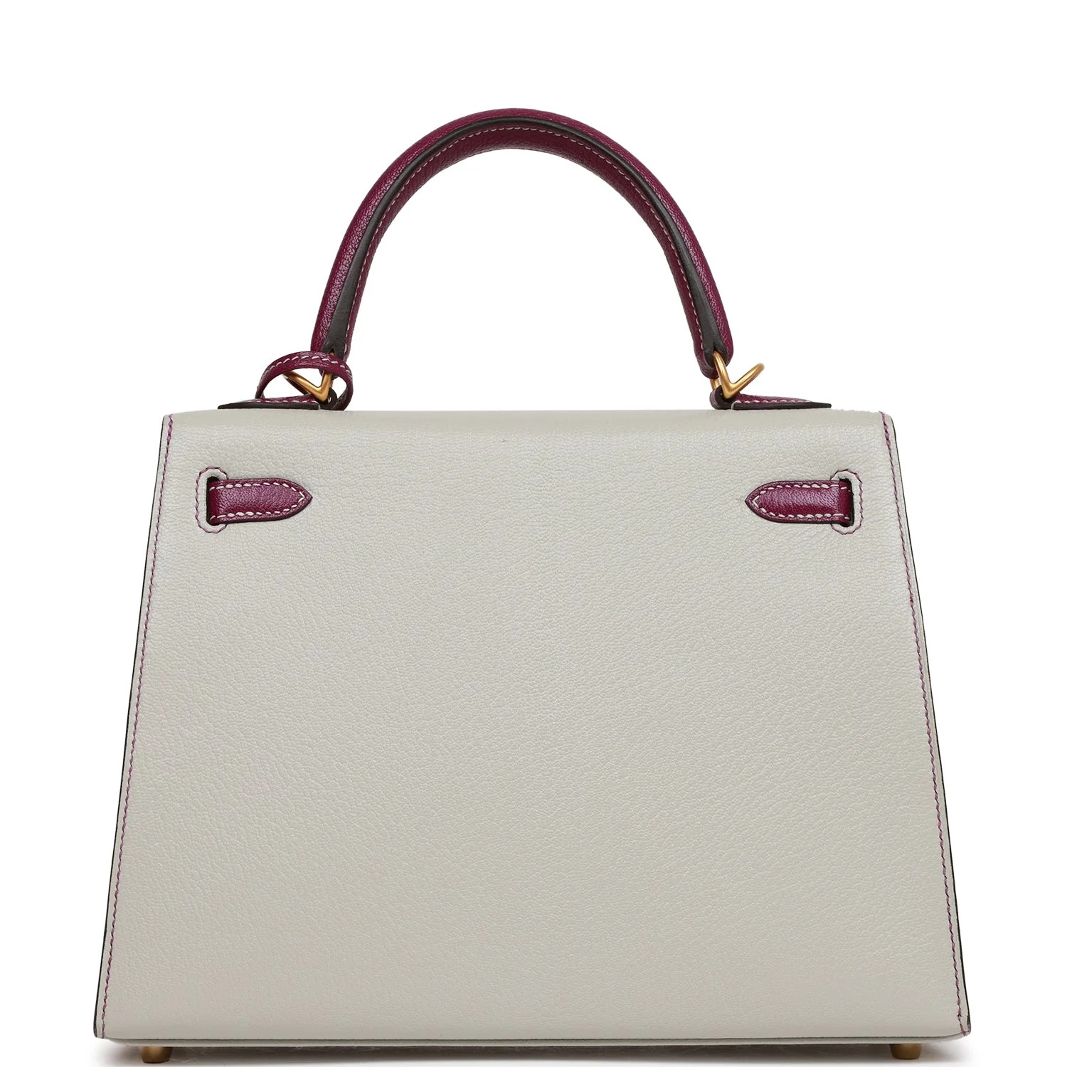 Pre-owned Hermes Special Order (HSS) Kelly Sellier 25 Gris Perle and Anemone Chevre Brushed Gold Hardware