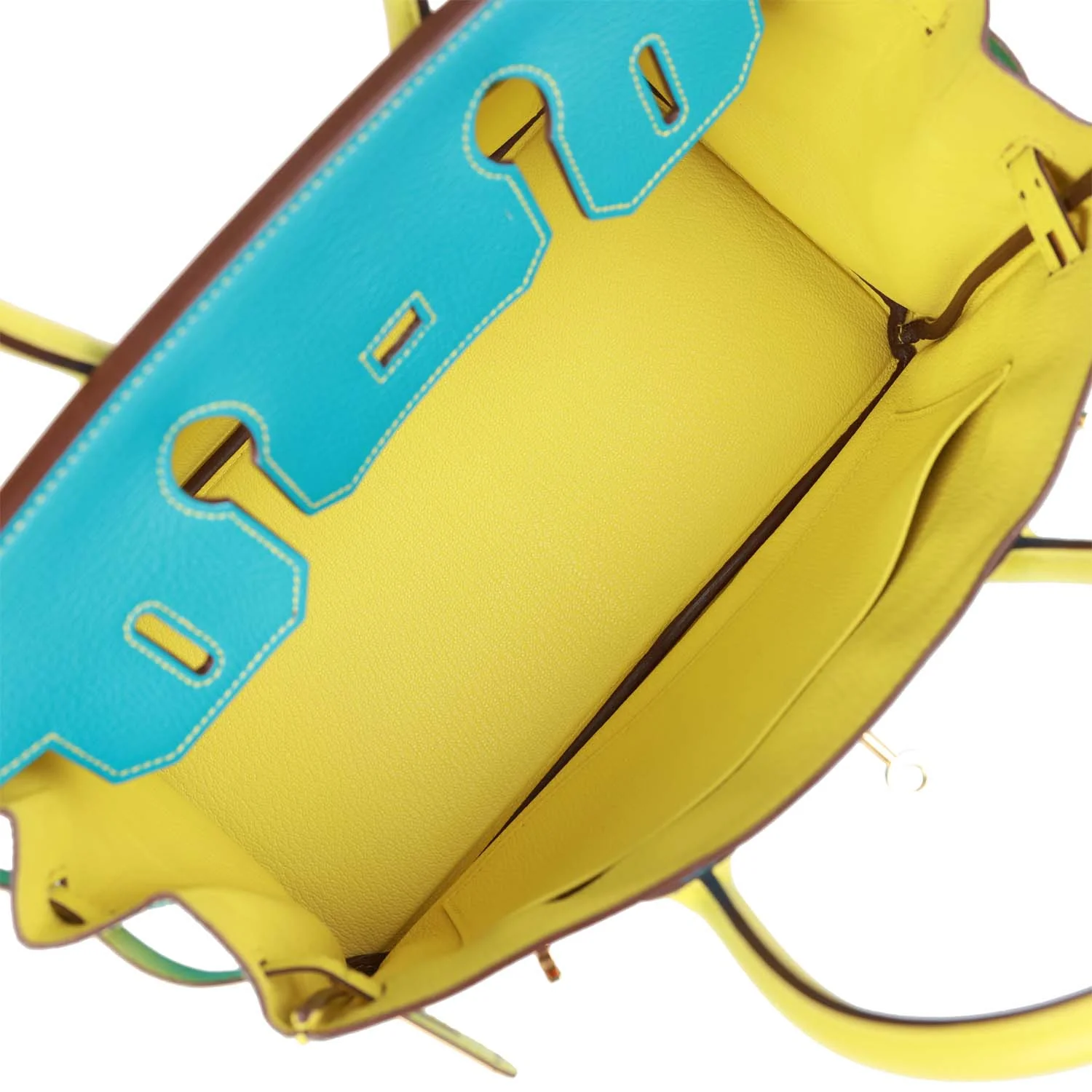 Pre-owned Hermes Special Order (HSS) Birkin 30 Bleu Turquoise and Lime Chevre Gold Hardware