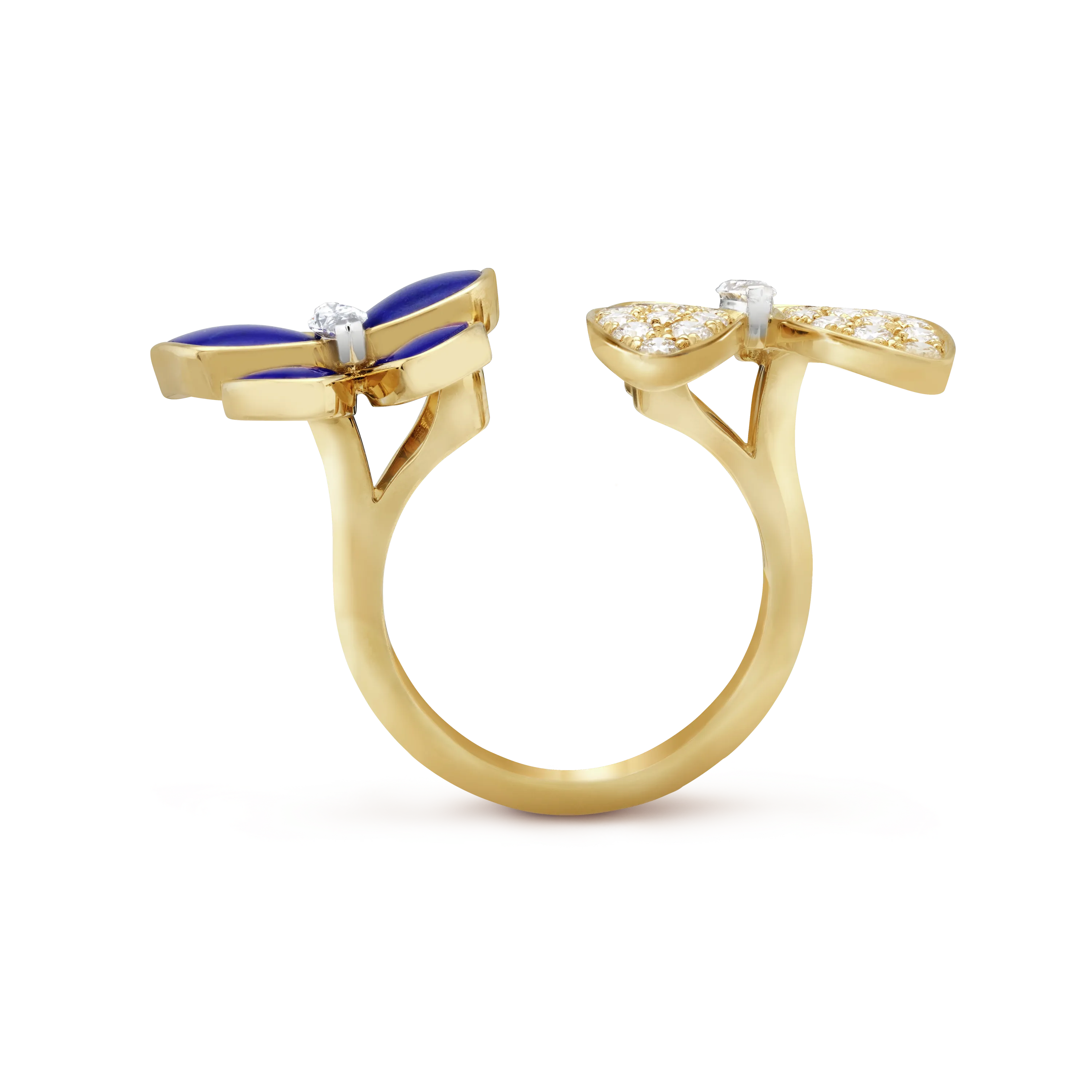 Two Butterfly Between the Finger ring  yellow gold, Diamond