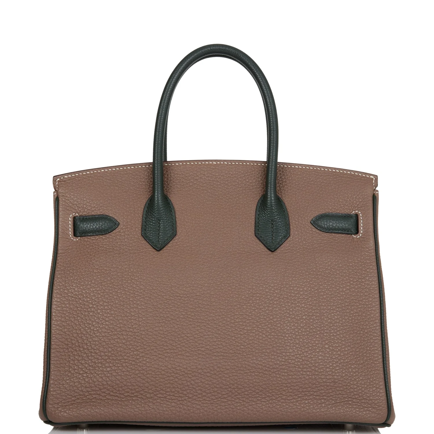 Pre-owned Hermes Special Order (HSS) Birkin 30 Etoupe and Vert Fonce Togo Brushed Palladium Hardware