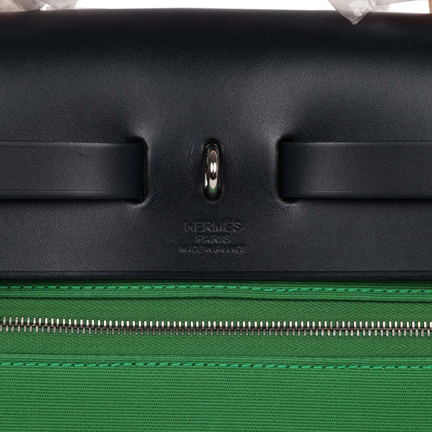 Hermes Herbag Zip PM 31 Bamboo Toile H/Bleu Indigo Vache Hunter Palladium Hardware