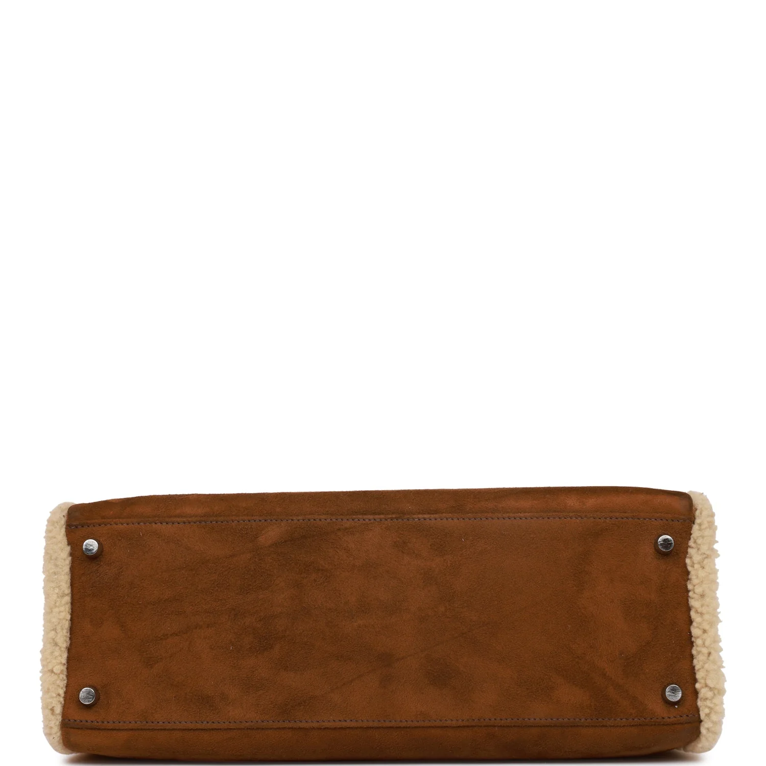 Pre-owned Hermes Teddy Kelly 35 Shearling and Ebene Barenia Palladium Hardware