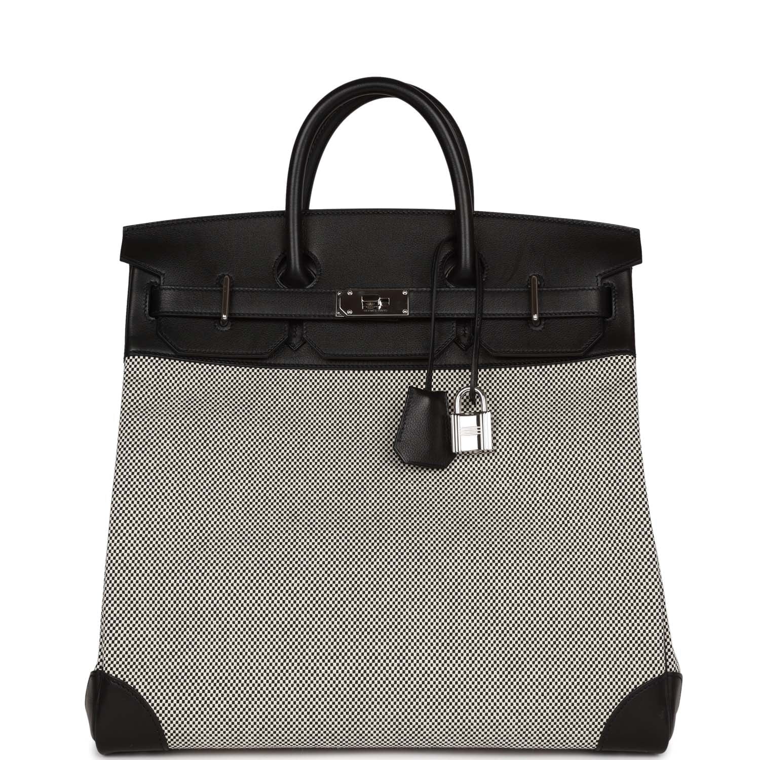 Pre-owned Hermes Birkin 40 HAC Black Evercolor and Toile Palladium Hardware