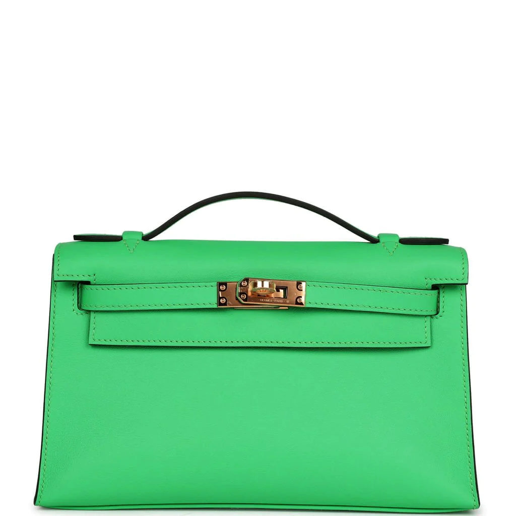Hermes Kelly Pochette Vert Comics Swift Gold Hardware