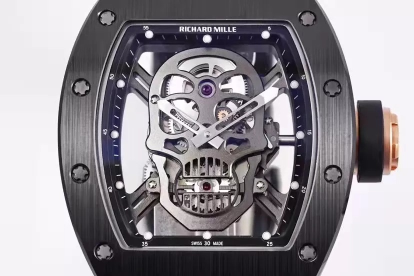 RM 52-01 Skull Black Dial Black Bezel Black Rubber Strap JB Tourbillon