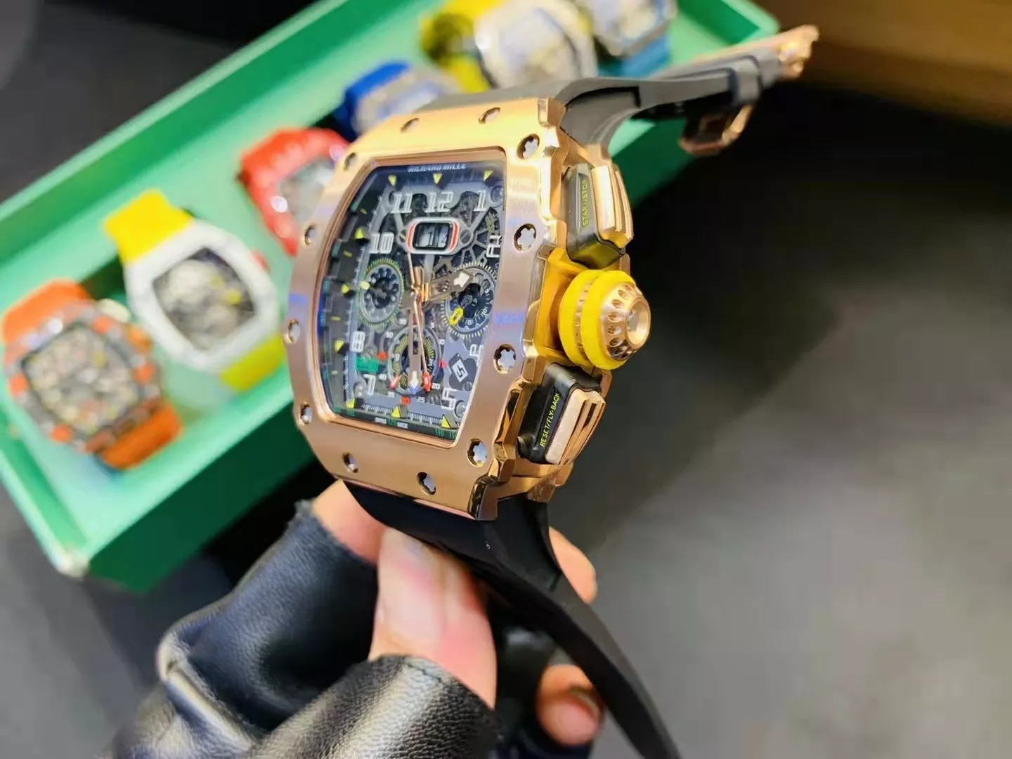 RM 11-03 Skeleton Dial Rose Gold Bezel Black Rubber Strap ZY 7750