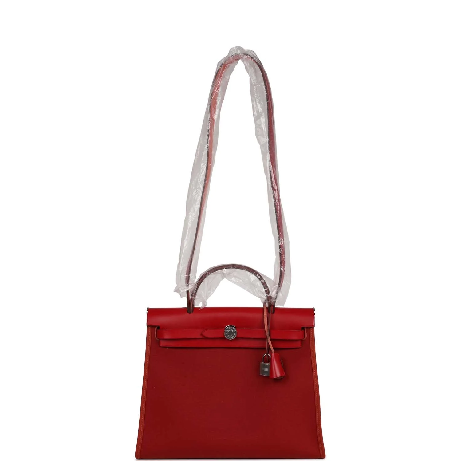 Hermes Herbag Zip 31 Rouge Venetian/Rouge Piment/Rose Extreme Toile H and Vache Hunter Palladium Hardware