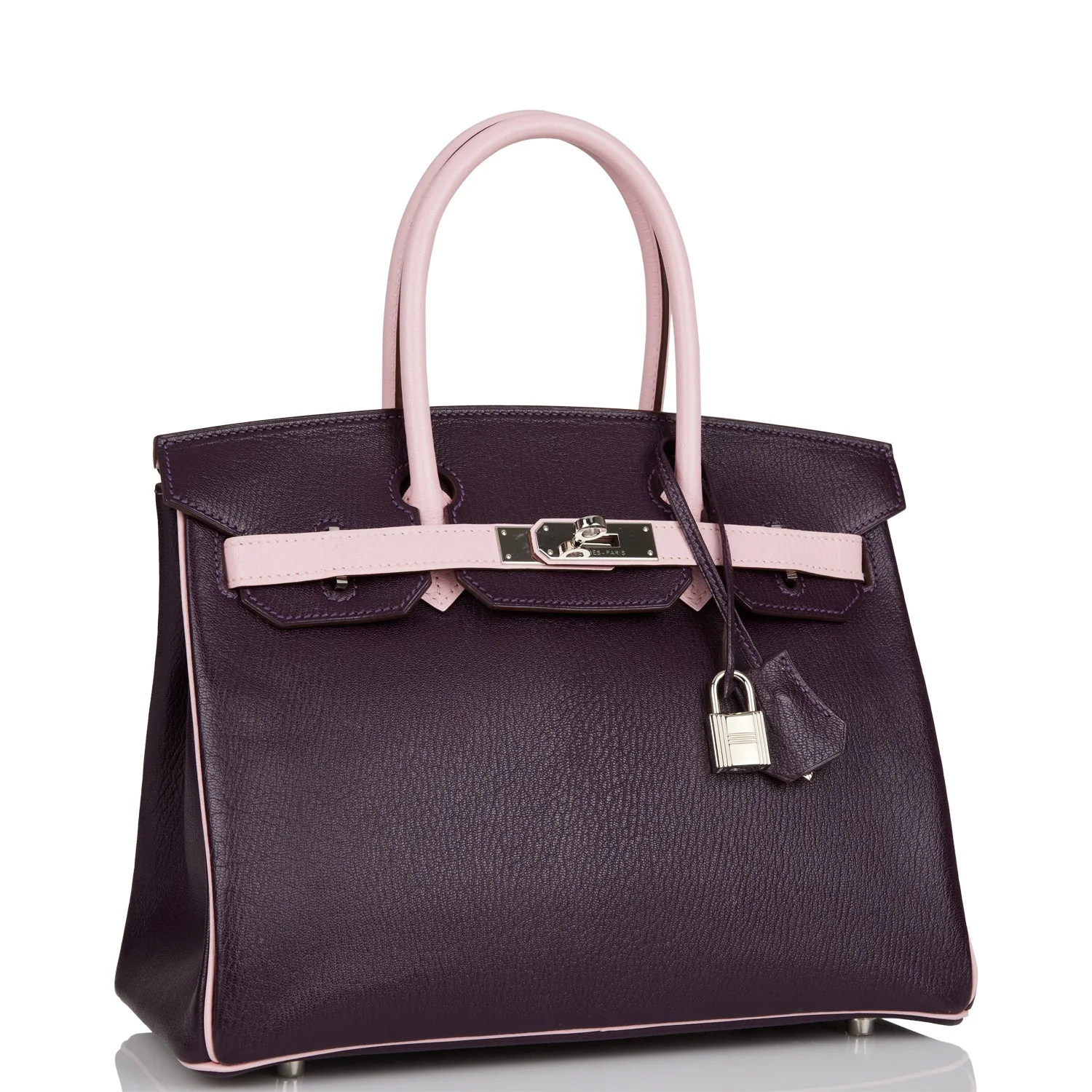 Pre-owned Hermes Special Order (HSS) Birkin 30 Raisin and Rose Sakura Chevre Palladium Hardware