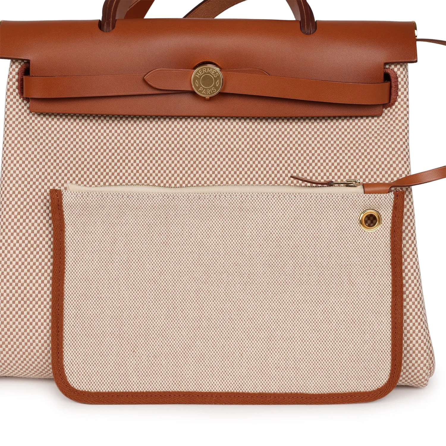 Hermes Herbag Zip Pm 31 Ecru Beige and Naturel Viking Criss Toile Fauve Hunter Gold Hardware