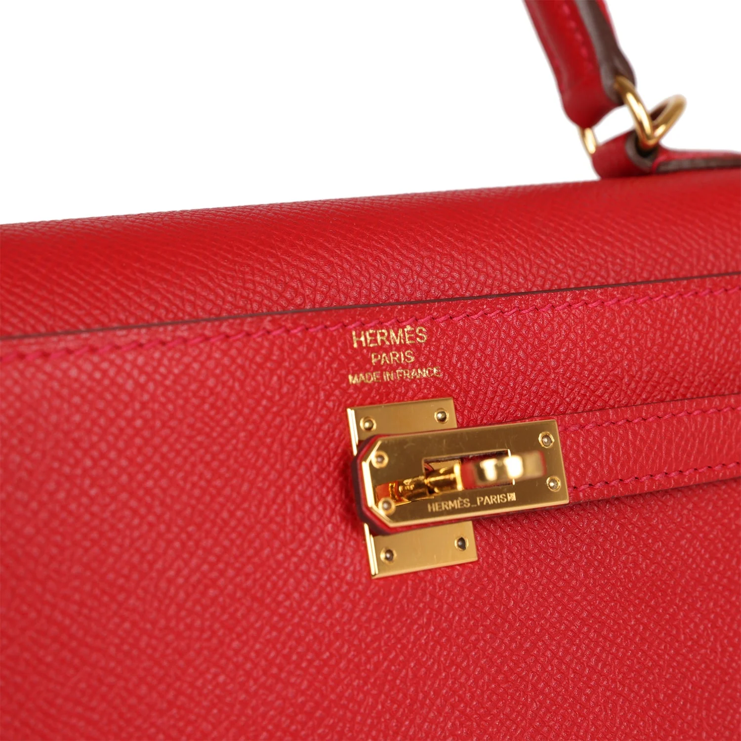 Pre-owned Hermes Kelly Sellier 25 Rouge Casaque Epsom Gold Hardware