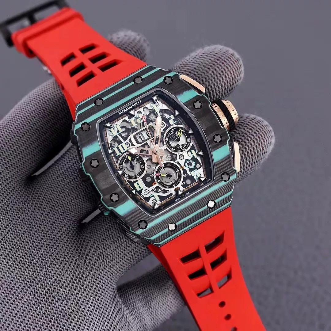 RM 11-03 Skeleton Dial Black&Blue Bezel Red/White/Black Rubber Strap KV 7750