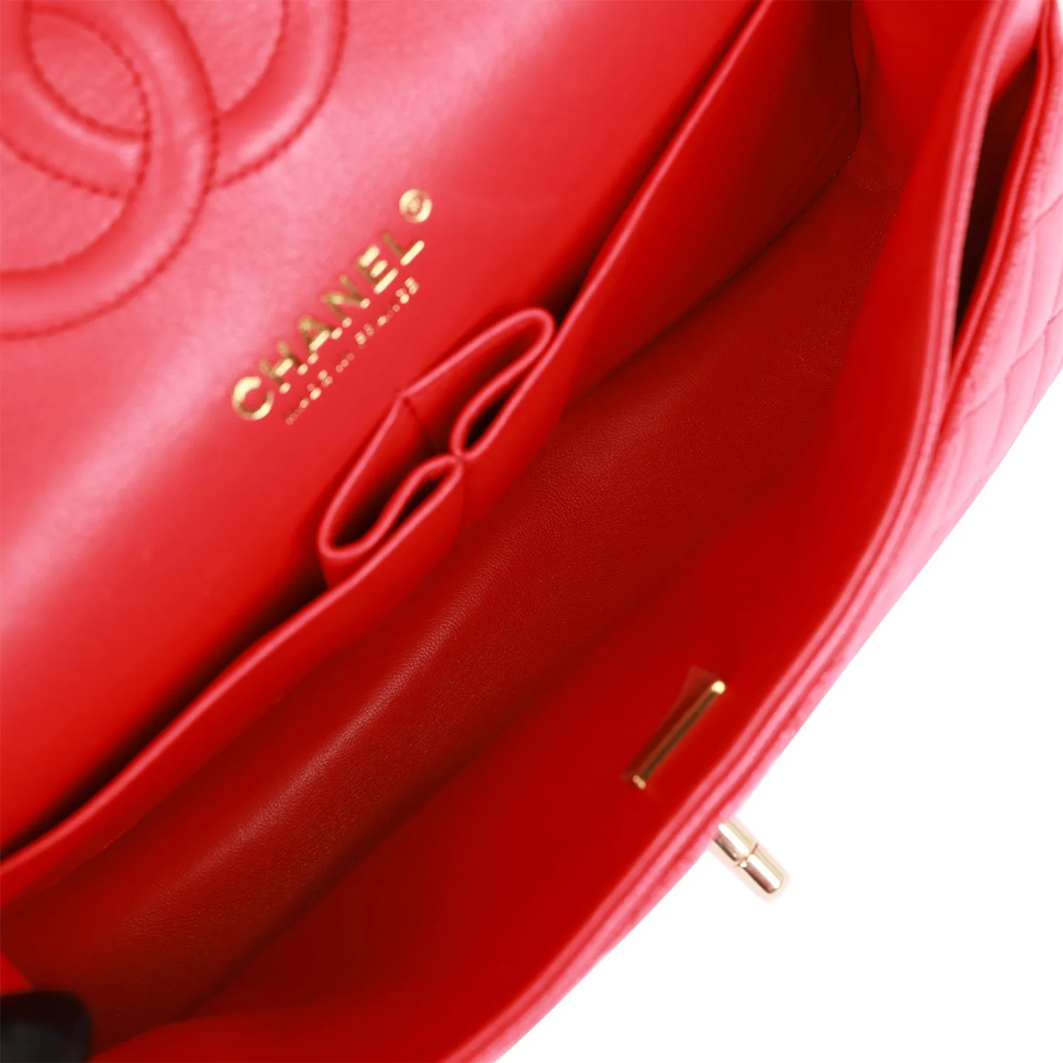 Medium Classic Double Flap Bag Red Caviar Light Gold Hardware