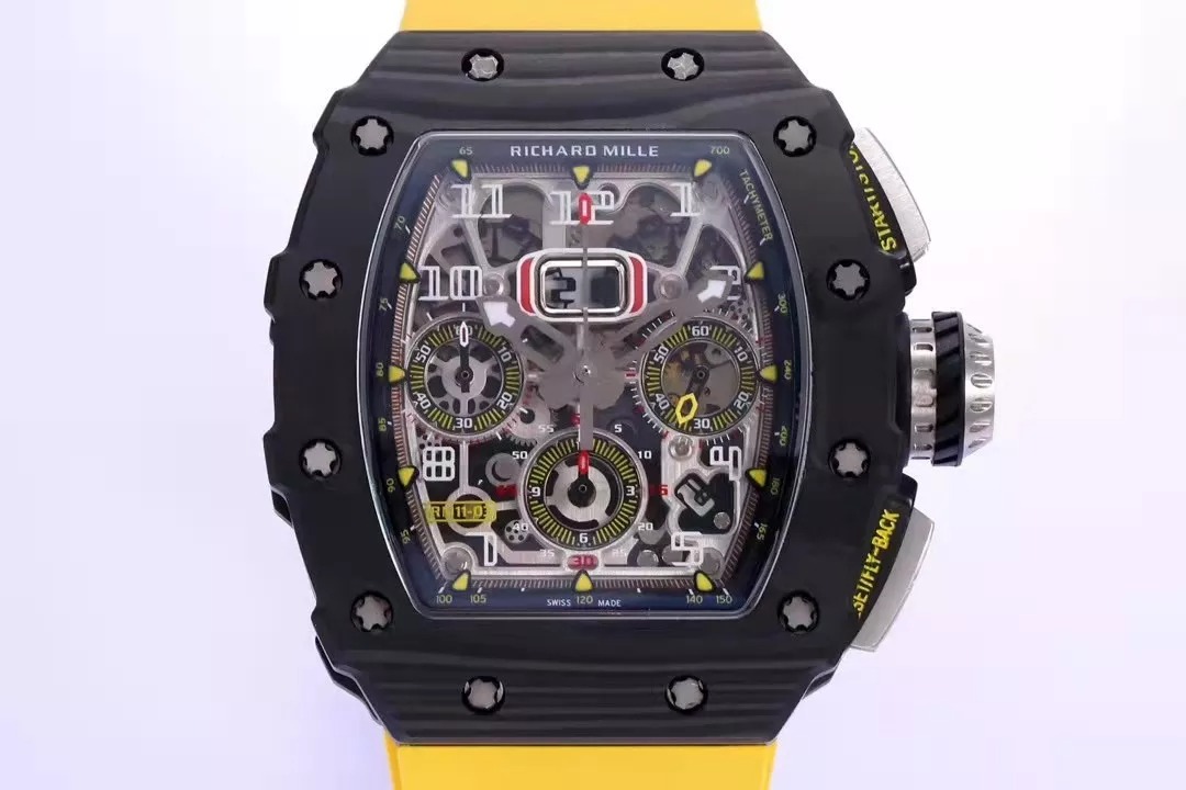 RM 11-03 Skeleton Dial Black Bezel Yellow Rubber Strap KV 7750