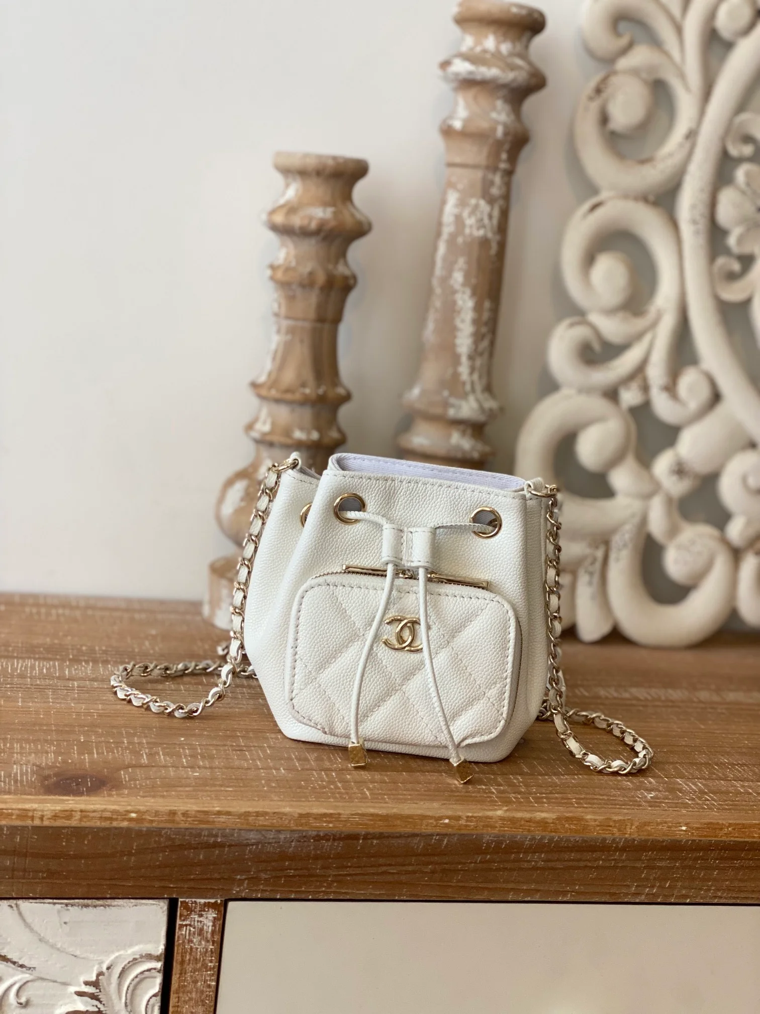 Chanel Mini Bucket Bag With Strap White For Women, Women’s Bags 4.9in/12.5cm AP2913 B05052 10601