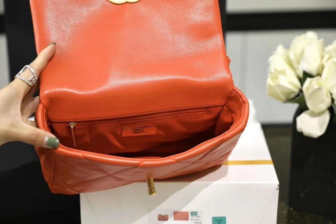 Chanel 19 Handbag 26cm Orange For Women AS1160