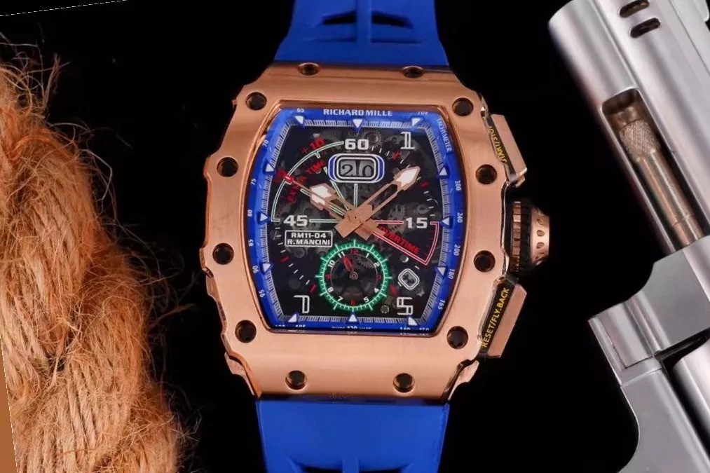 RM 11-03 Skeleton Blue Dial Rose Gold Bezel Blue Rubber Strap ZY 7750