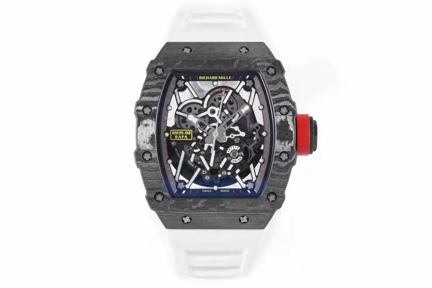 RM 35-02 Black Bezel Red Markers White Rubber Strap ZF RUML3