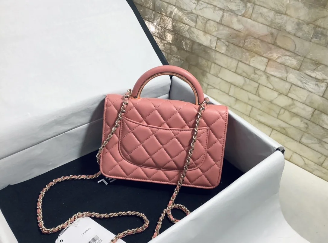 Chanel Hand-Held Oblique Cross Bag Pink For Women, Women’s Bags 6.7in/19cm