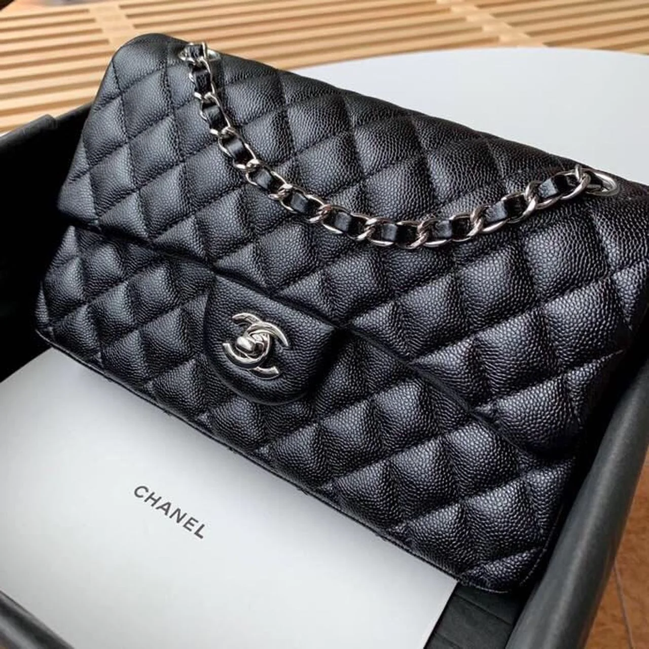 Chanel Classic Handbag Silver Hardware BlackFor Women, Women’s Bags, Shoulder And Crossbody Bags 10.2in/26cm A01112