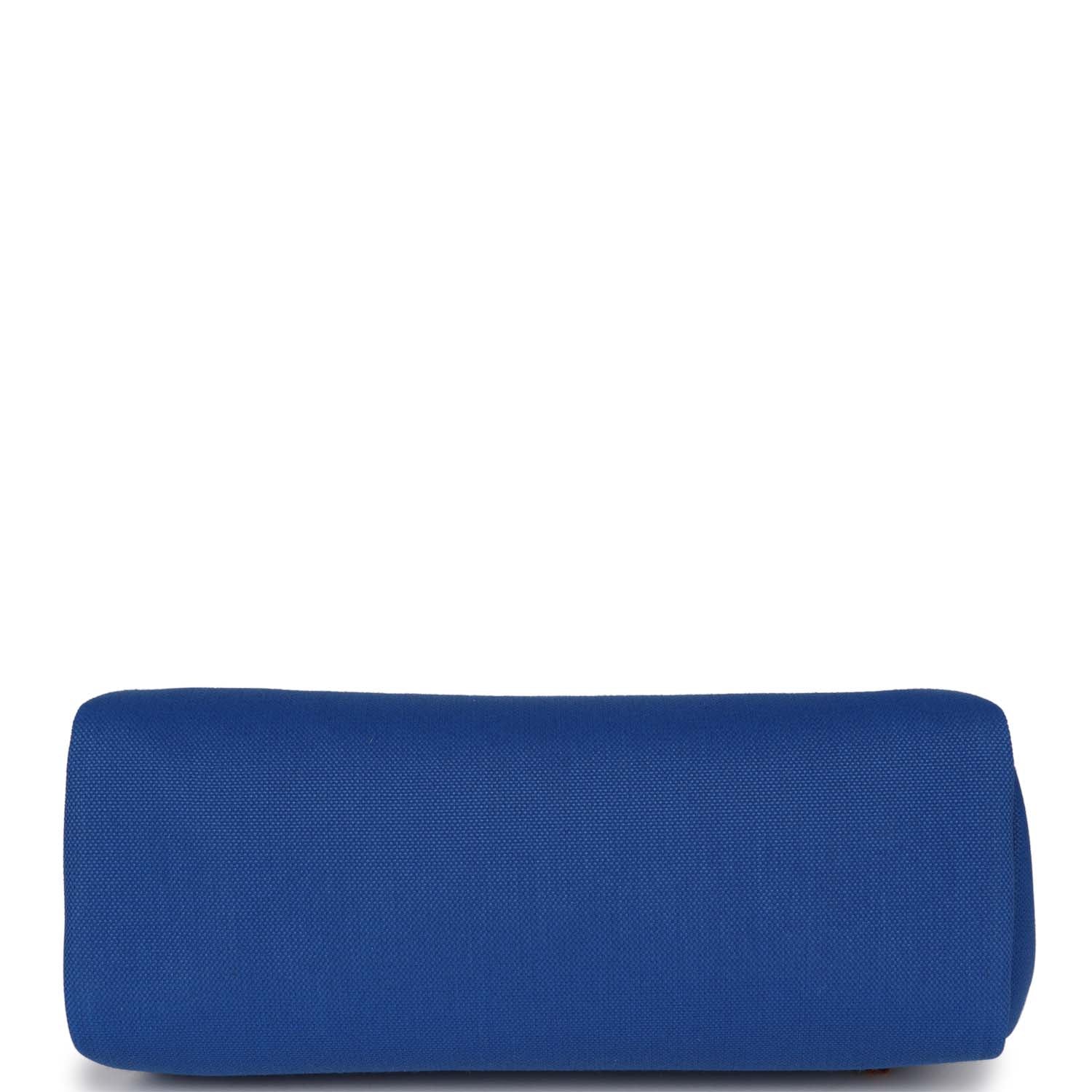 Hermes Herbag Zip PM 31 Bleu France Toile H Fauve Vache Hunter Palladium Hardware