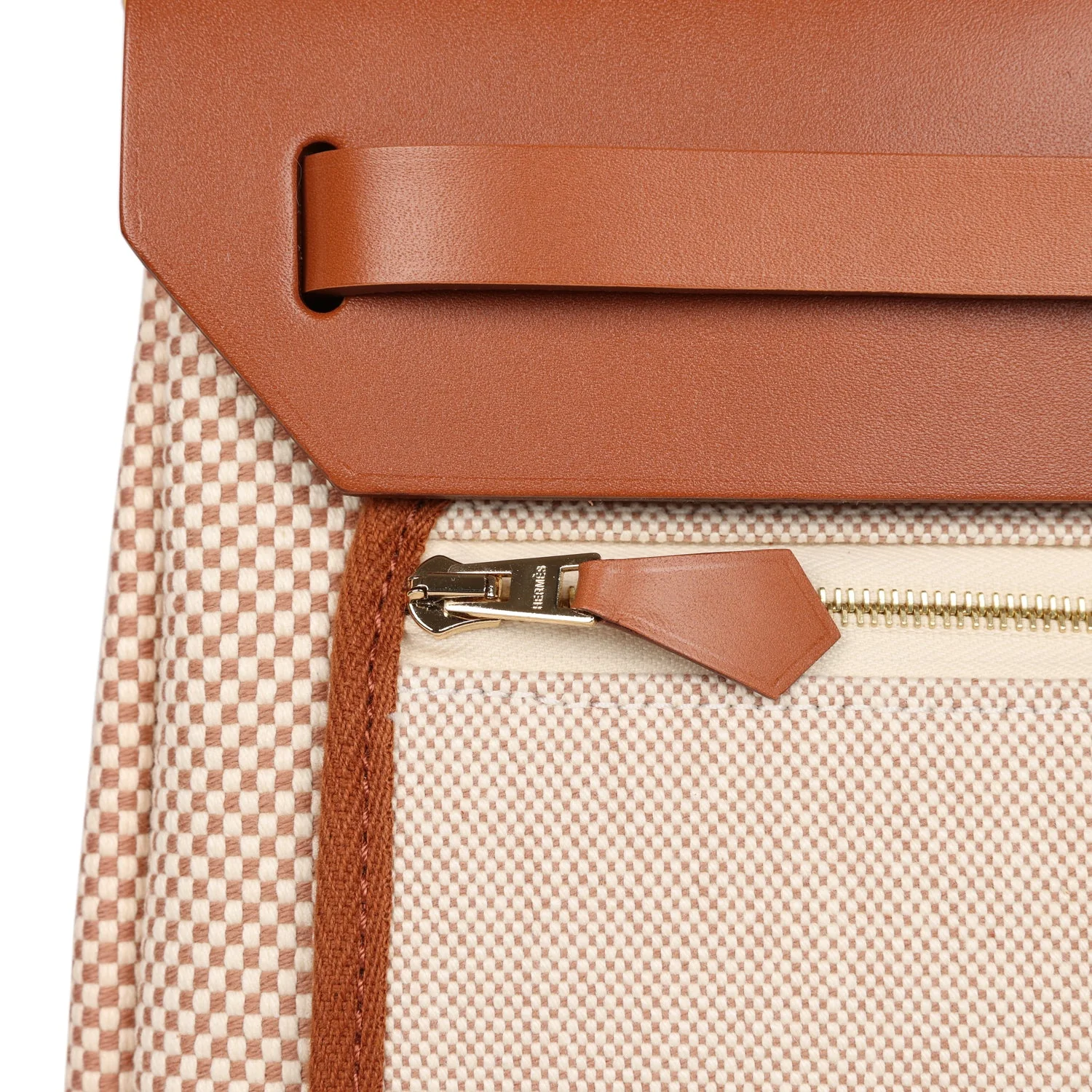 Hermes Herbag Zip Pm 31 Ecru Beige and Naturel Viking Criss Toile Fauve Hunter Gold Hardware