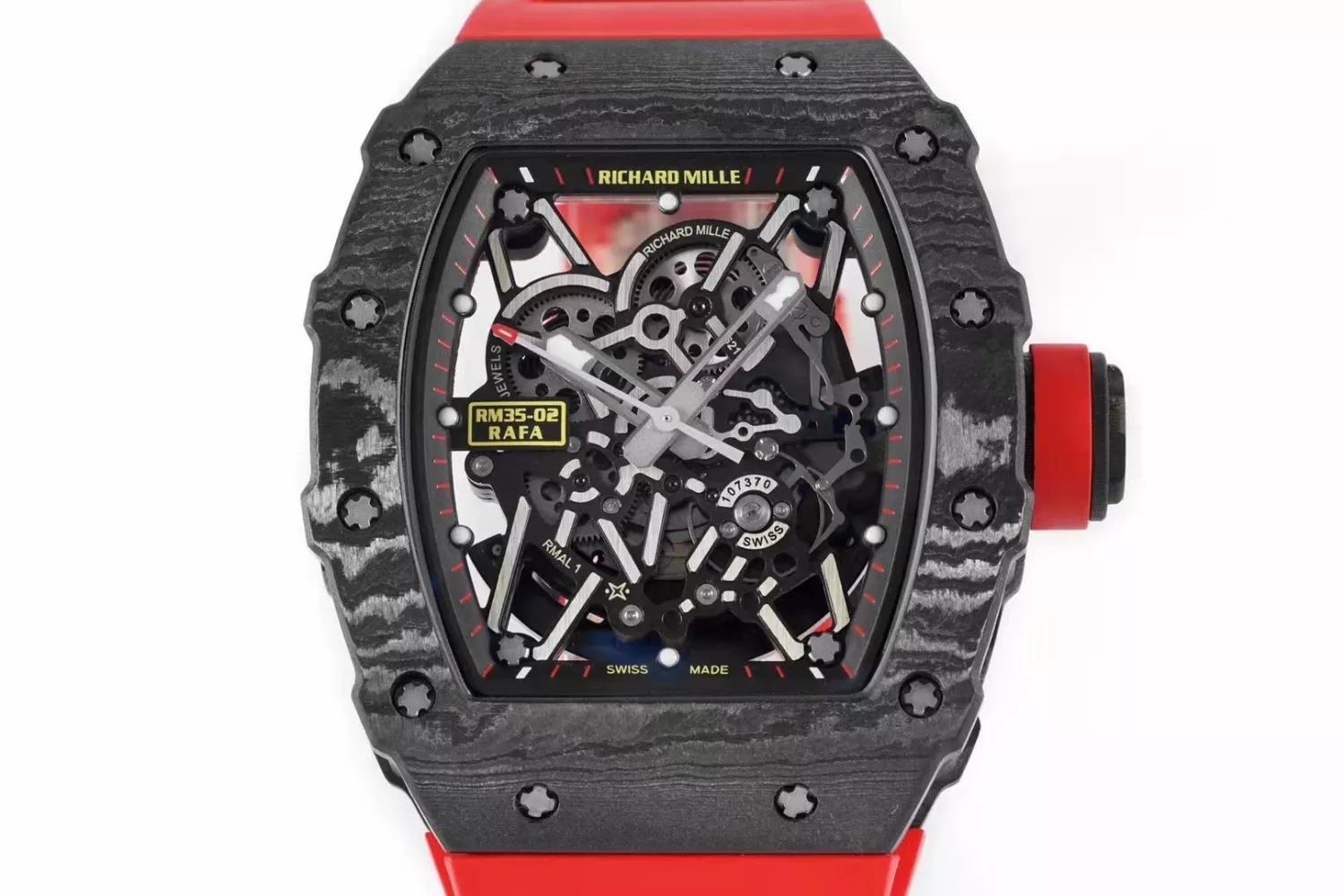 RM 35-02 Black Bezel Red Markers Red Rubber Strap ZF RUML3