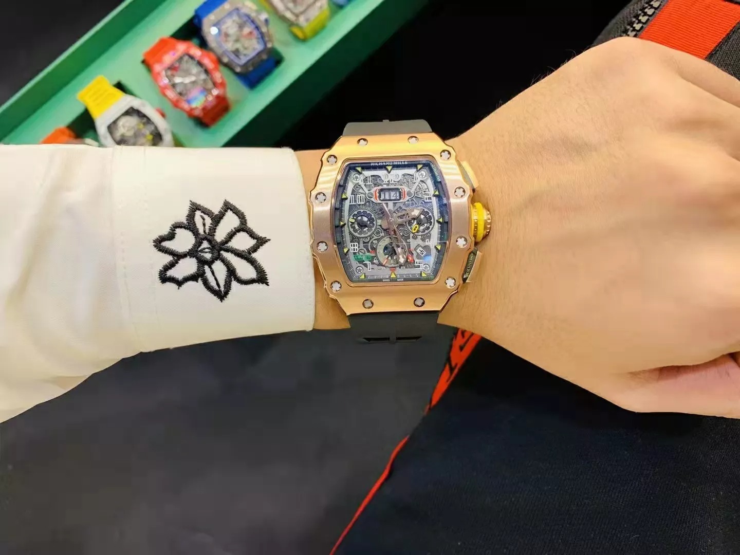 RM 11-03 Skeleton Dial Rose Gold Bezel Black Rubber Strap ZY 7750