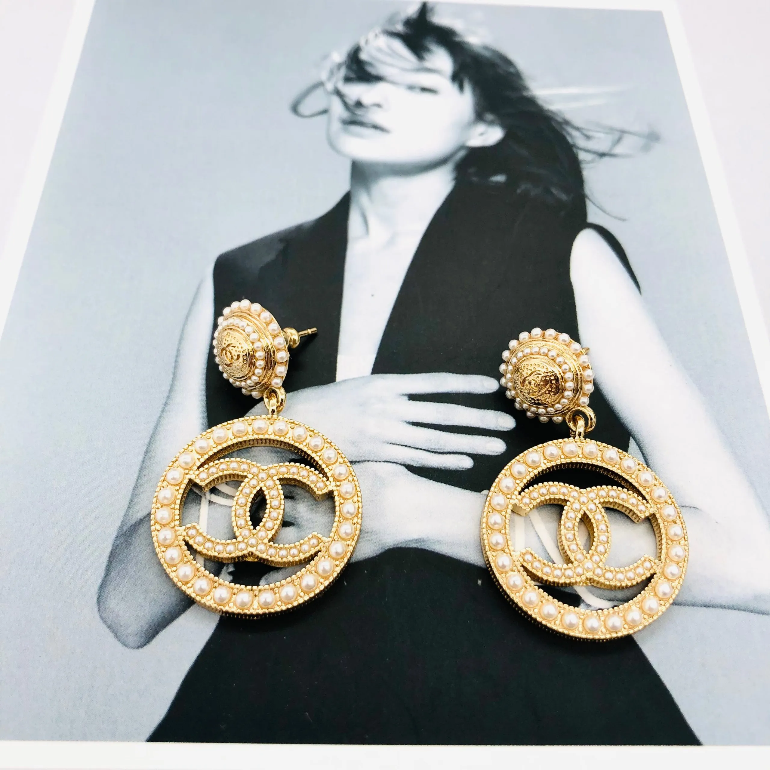 Contrast Chanel CC Earrings