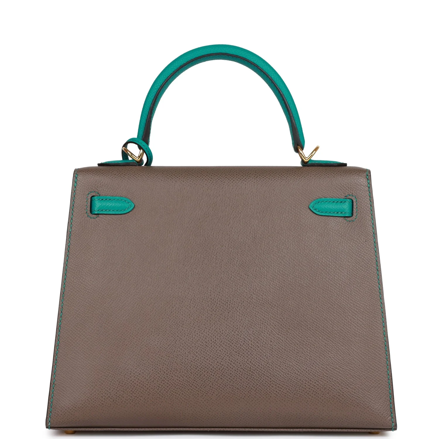 Pre-owned Hermes Special Order (HSS) Kelly Sellier 25 Etain and Bleu Paon Epsom Gold Hardware