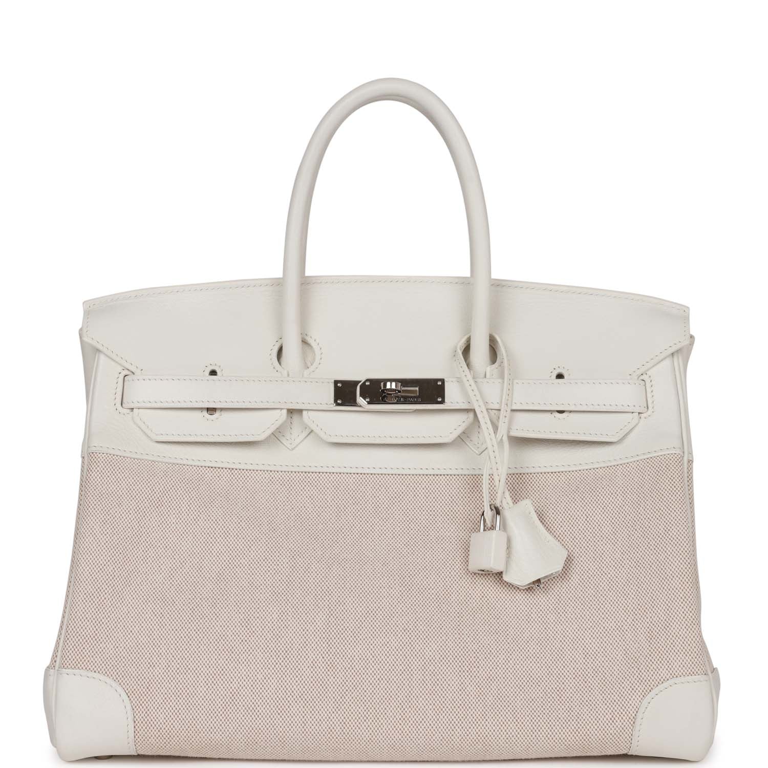 Pre-owned Hermes Birkin 35 White Gulliver and Toile H Palladium Hardware