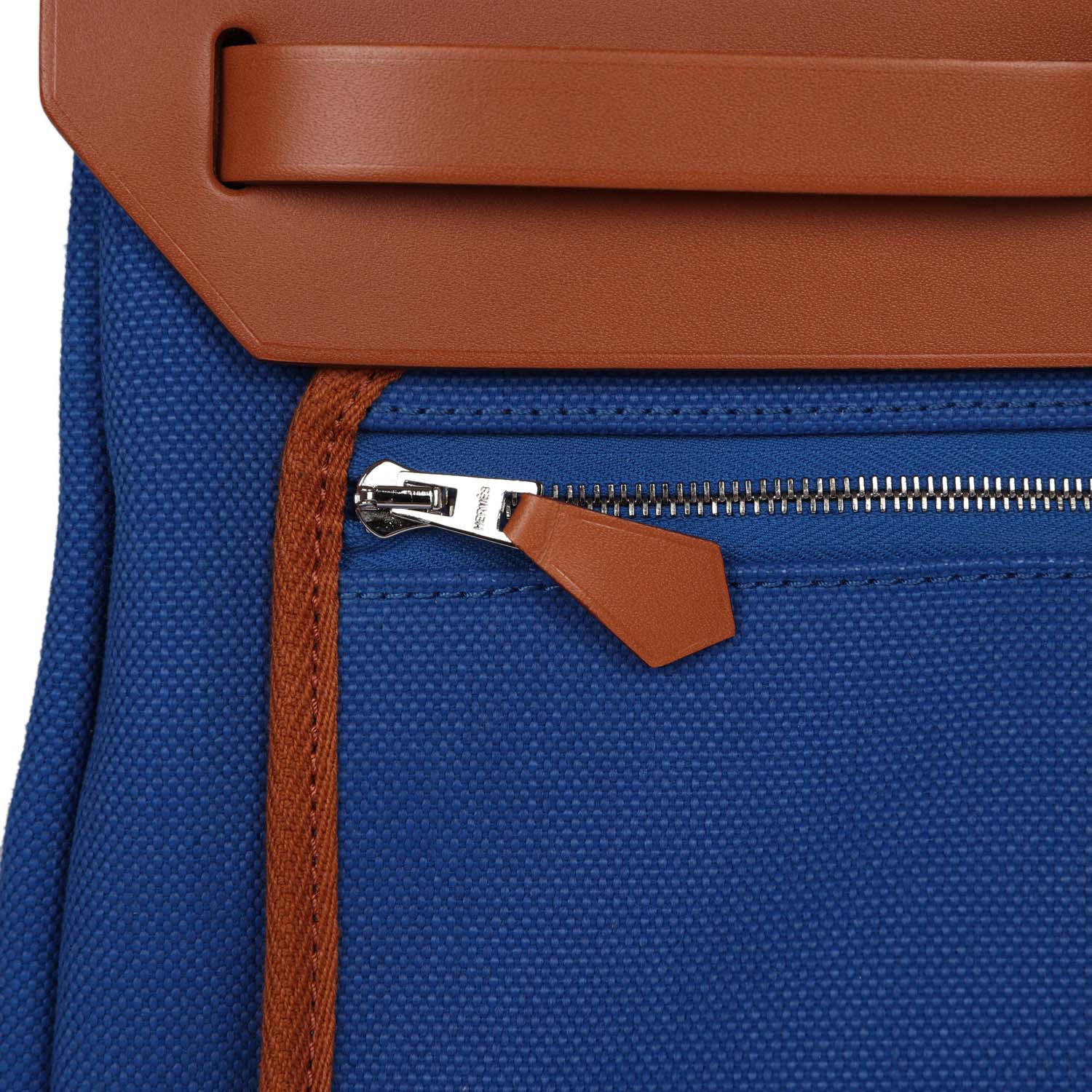 Hermes Herbag Zip PM 31 Bleu France Toile H Fauve Vache Hunter Palladium Hardware