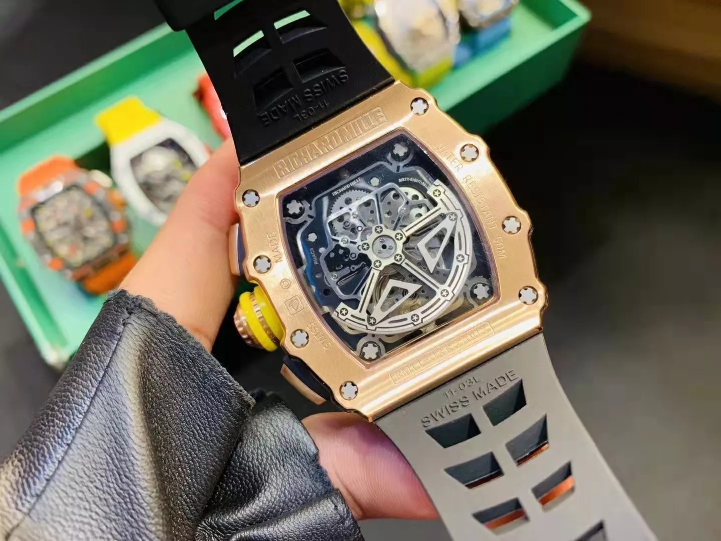 RM 11-03 Skeleton Dial Rose Gold Bezel Black Rubber Strap ZY 7750