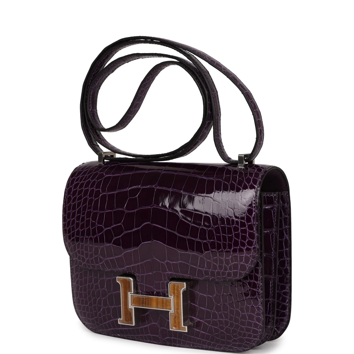 Hermes Constance 18 Amethyst Shiny Alligator Tigers Eye Quartz Palladium Hardware