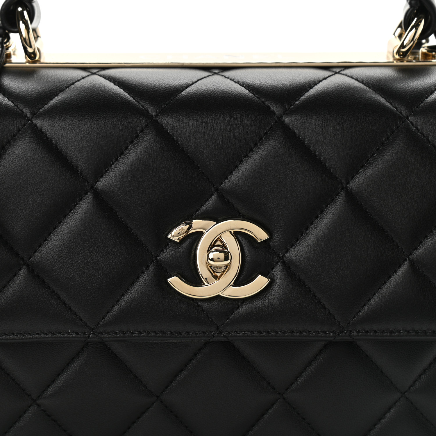 Lambskin Quilted Small Trendy CC Dual Handle Flap Bag Black